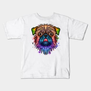 Cute Brussels Griffon Puppy Dog Colorful Artwork Kids T-Shirt